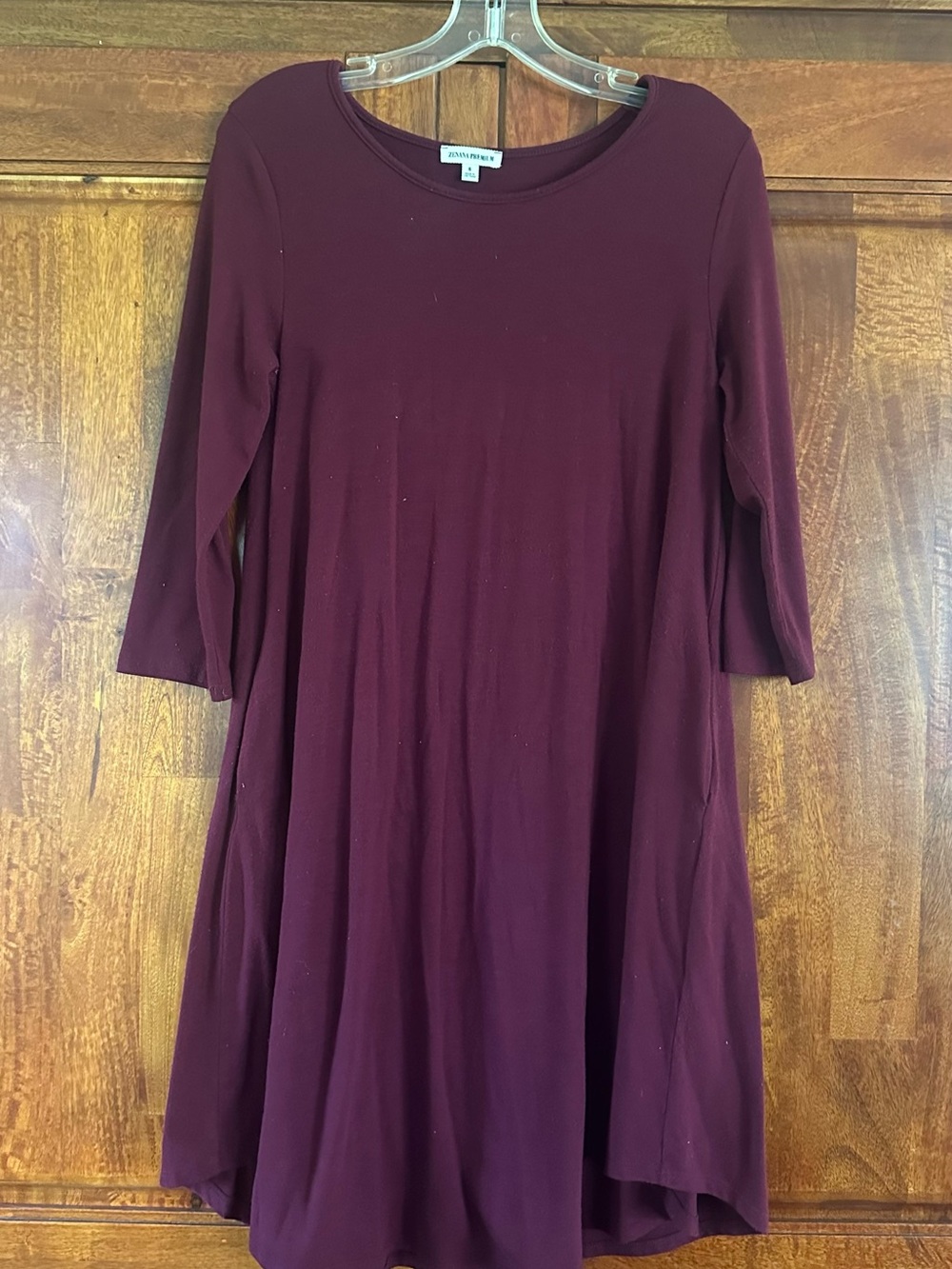 Zenana Outfitters Women's Burgundy Long Sleeve Swing Dress